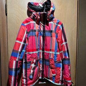 Roxy Pink Blue Plaid Ski Jacket